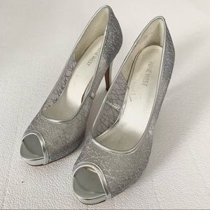Nine West Silver Glitter Heels